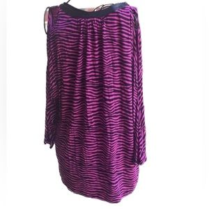 BOGO💥 Michael Kors Cold Shoulder Hot Pink Black Dolman Top Sz L